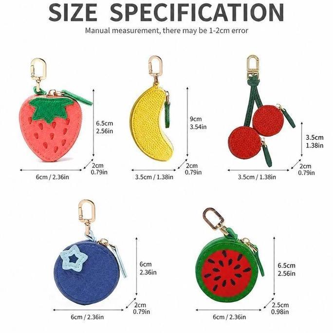 TJANMON Dompet Koin Gantungan Tas Mini Bentuk Buah Warna Blueberry / Cherry / Banana / Watermelon / 