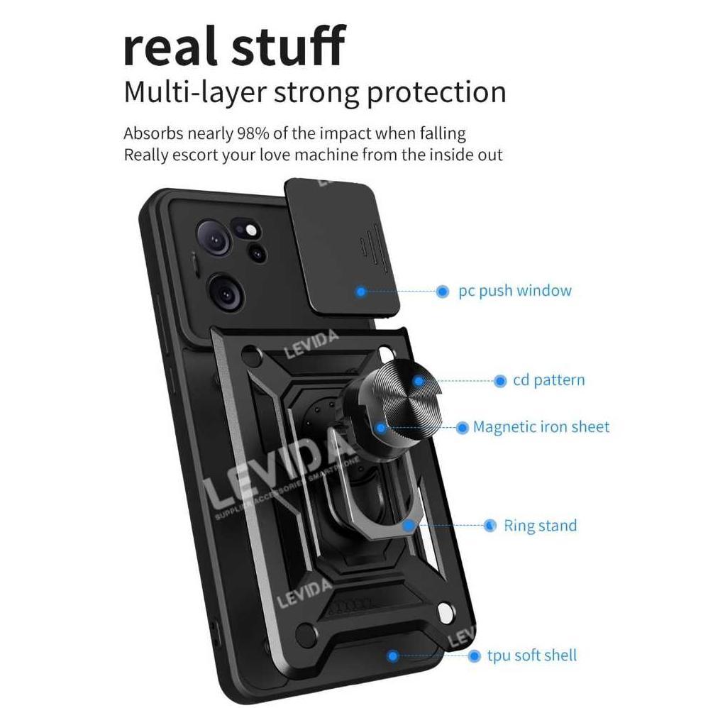BESTPROMO Xiaomi 13t Xiaomi 13t Pro Case Robot Slide Kamera Protect + Ringstand Xiaomi 13t Xiaomi 13