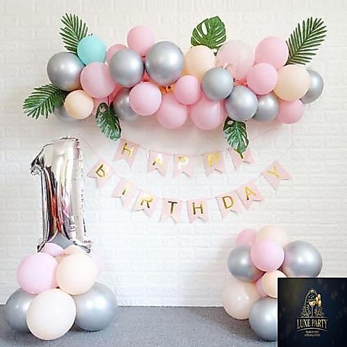 [Arch Set] Flag Leaf Silver Pink Yellow Chain Balloon