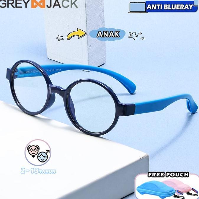 DISKON GREY JACK Kacamata ANAK Antiradiasi Blueray Komputer HP TV Bahan TR90 Model Bulat Ringan Lent