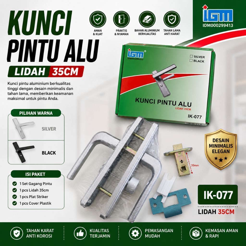 IGM Kunci Pintu Alumunium / Gagang Handle Pintu Almunium Kamar Mandi