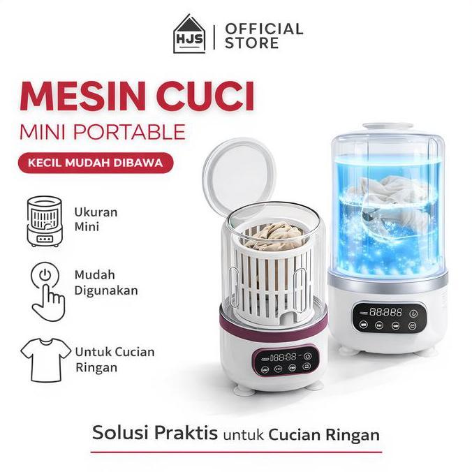 Promo HJS Mesin Cuci Mini Portable 2.5L Rechargeable dengan Mode Wash & Spin Sterilisasi Cahaya Biru