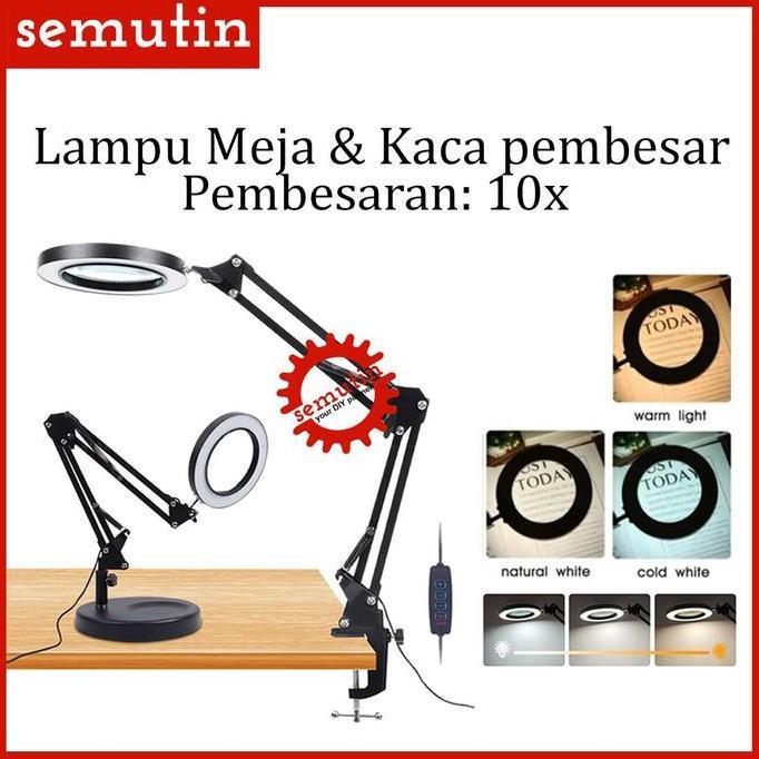PEMBESAR KACA MEJA LED 10X 108MM G13X SM / DESKTOP USB MAGNIFIER LAMPU BACA KLIP TABLE LAMP / MULTIF