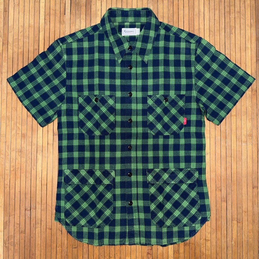 COVERNAT STREETWEAR UTILITY MULTIPOCKET FATIGUE CARPENTER PLAID SHORT SLEEVE SHIRT