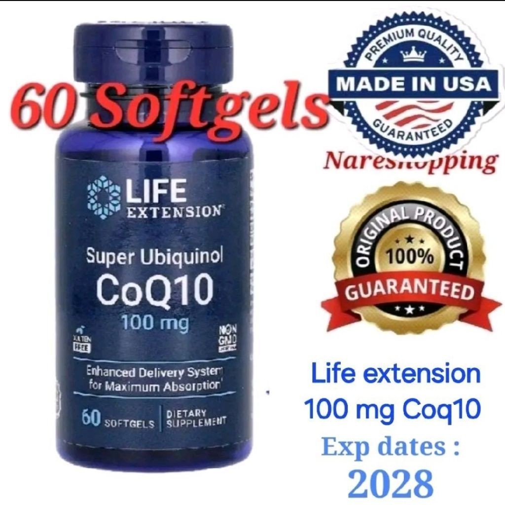 Life Extension Super Ubiquinol Coq10 100 mg 60 Softgels Kaneka Made with Quality Q+®, Kaneka Ubiquin