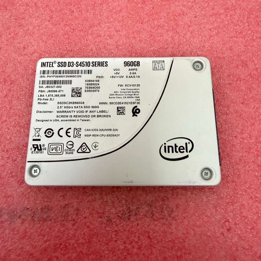 Intel SSD D3-S4510 960GB Enterprise SATA 2.5” 6Gb/s SSDSC2KB960G8 Health 100%