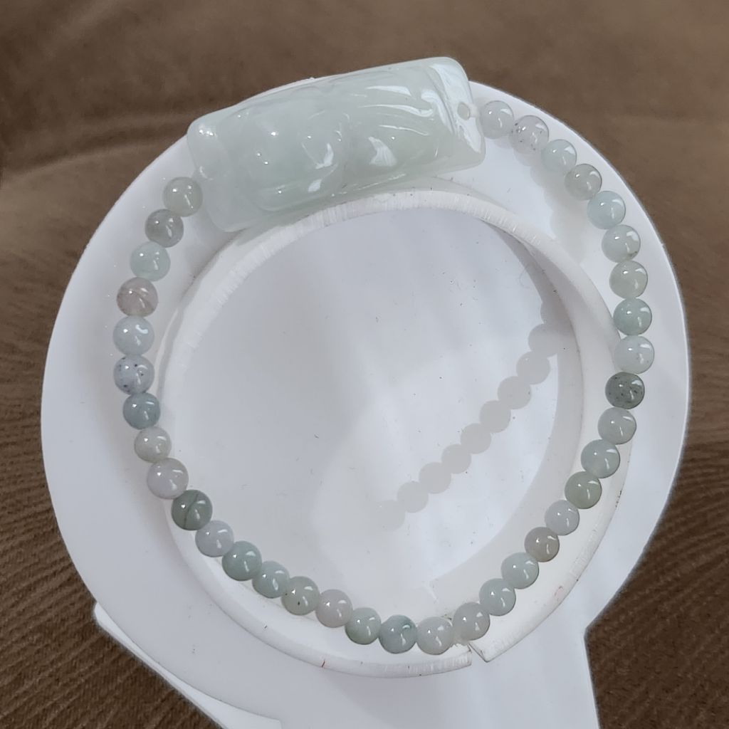 Gelang Giok Half Bangle Pixiu Putih 4 mm