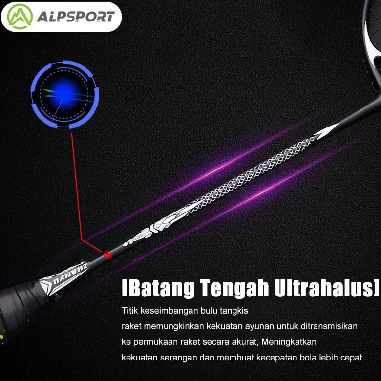 TERBARU ALPSPORT ZHANYU 4U 38LBS G5 Hitam Raket Badminton Single 100% Full Carbon Fiber Raket BuluTa