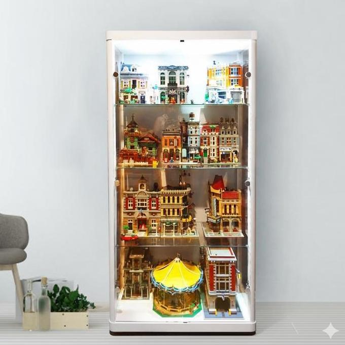 LEMARI RAK PAJANG KACA KOLEKSI LEGO LELE LEPIN BRICKS TEMPERED