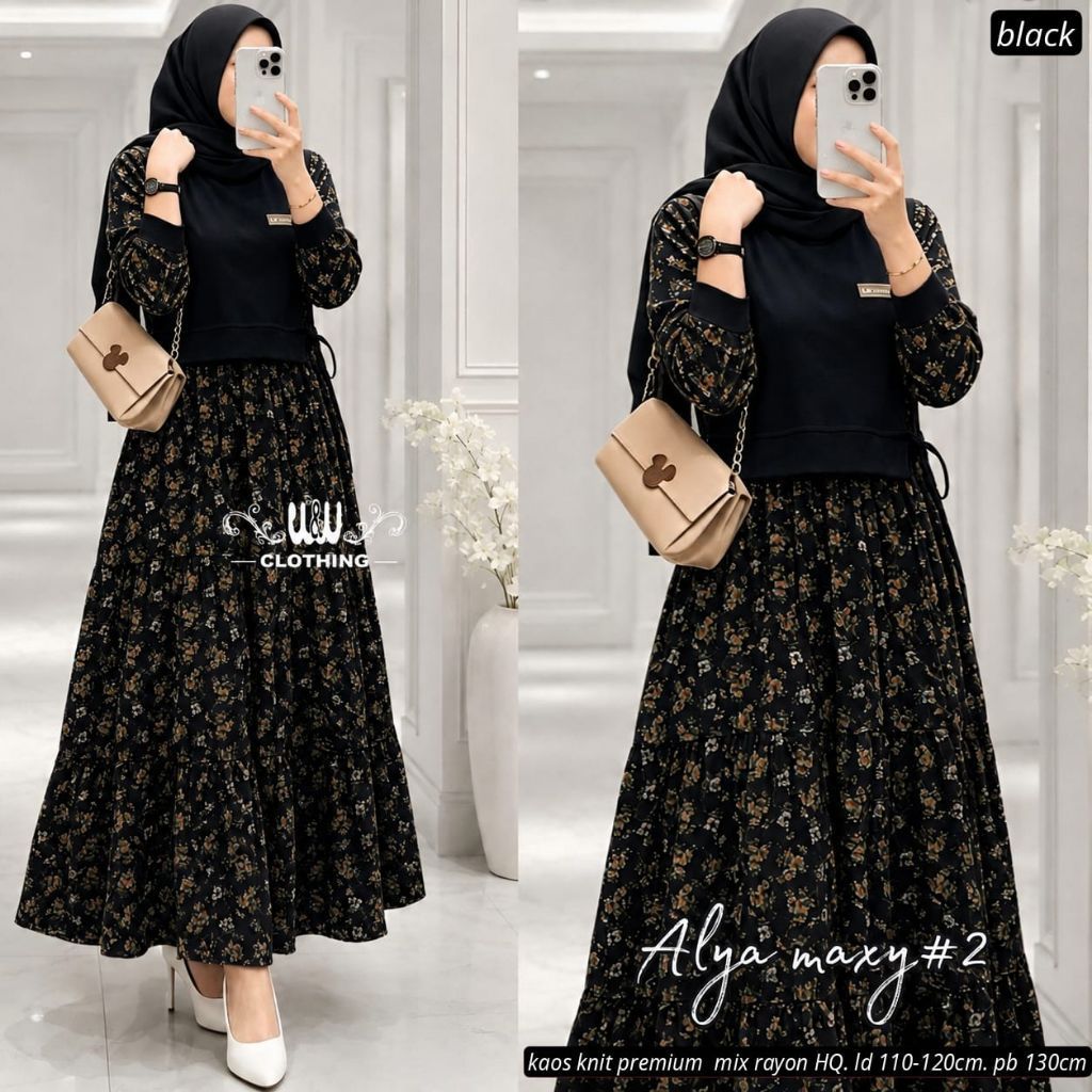Baju Pakaian Wanita Simpel Cantik Elegant Gamis Murah Alya #2 Dress/ Noni Dress/  Diantri Set/ Arini