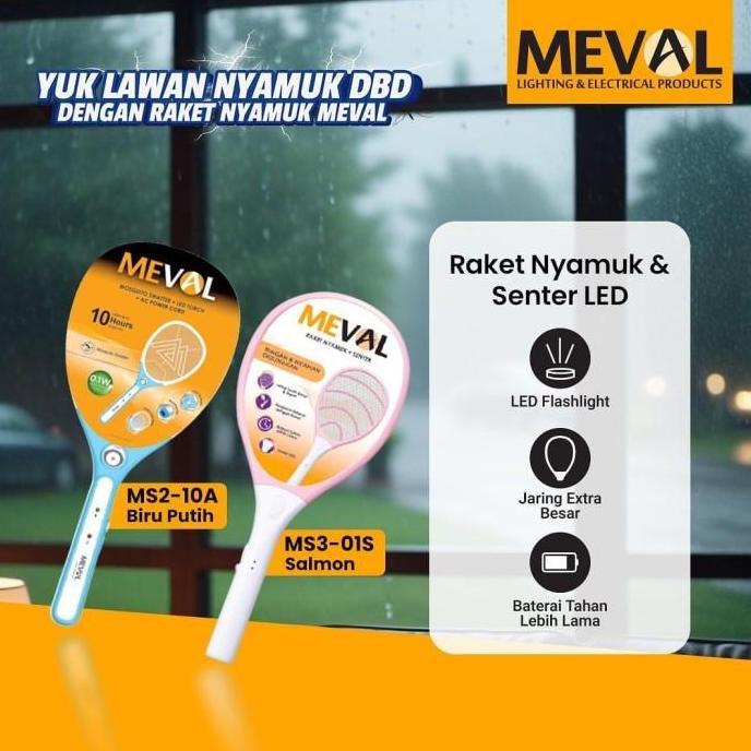 MEVAL RAKET NYAMUK + SENTER LED + KABEL CHARGER
