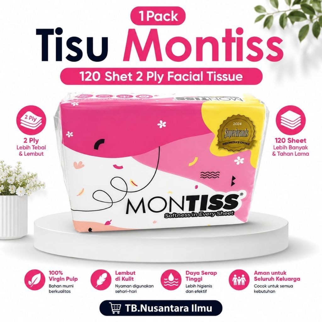 1 Pack Isi 120 Sheet Tisu Montiss Facial Tissue / Tisu Wajah Montiss Tissue 120 Sheet Montiss