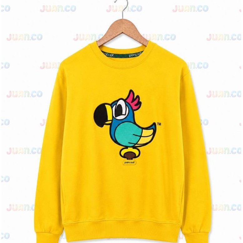 Sweatshirt lengan panjang warna kuning motif burung parrot pancoat unisex casual