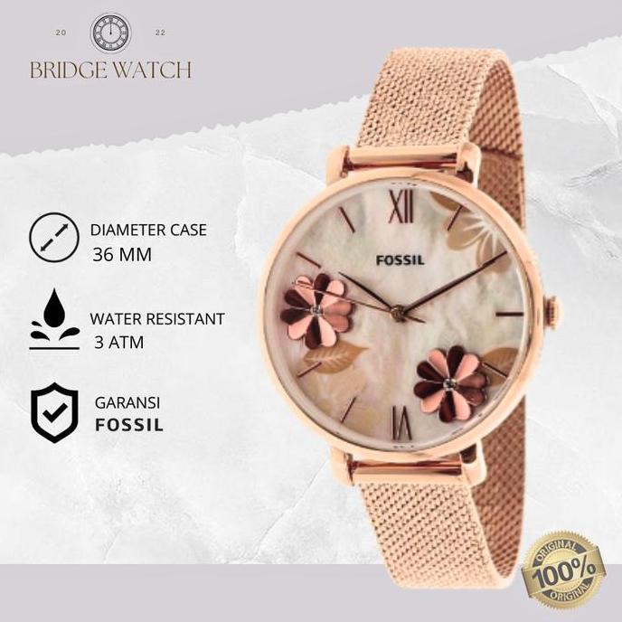 Jam Tangan Wanita Fossil ES4534 Jacqueline Floral Rosegold Stainless Steel Mewah Original