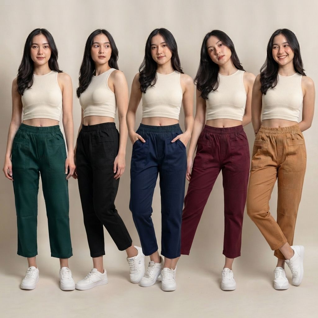 Casual Crop Pants / Celana 7/9 Soft Jeans Allsize-Jumbo