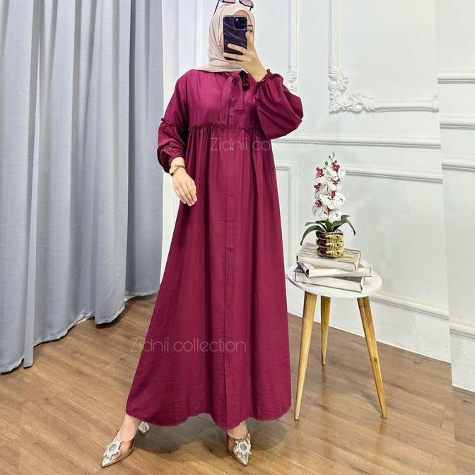 PROMO ALMIRA Dress Polo Linen Premium Polos Gamis Kancing Nyaman BE5T QUALITY