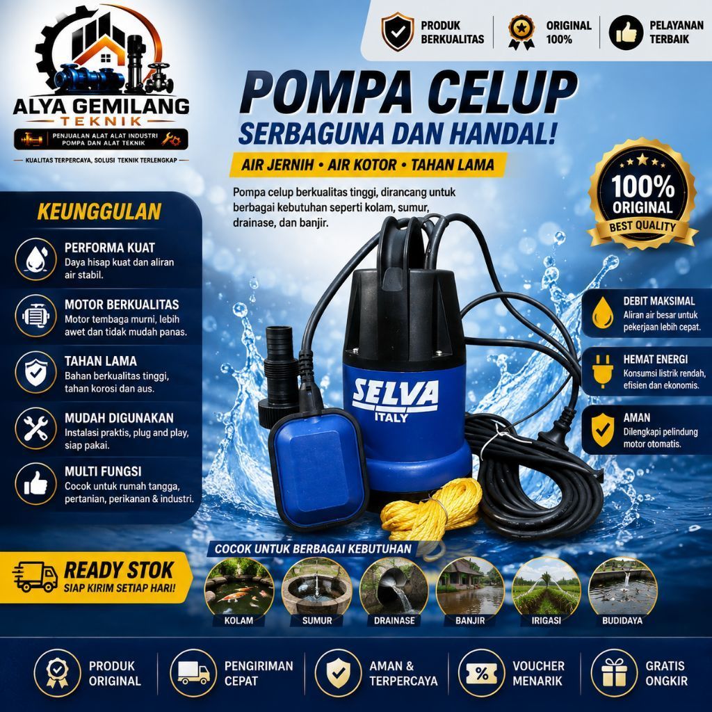 Pompa celup kolam ikan auto Selva Sub 250watt Submersible Pump