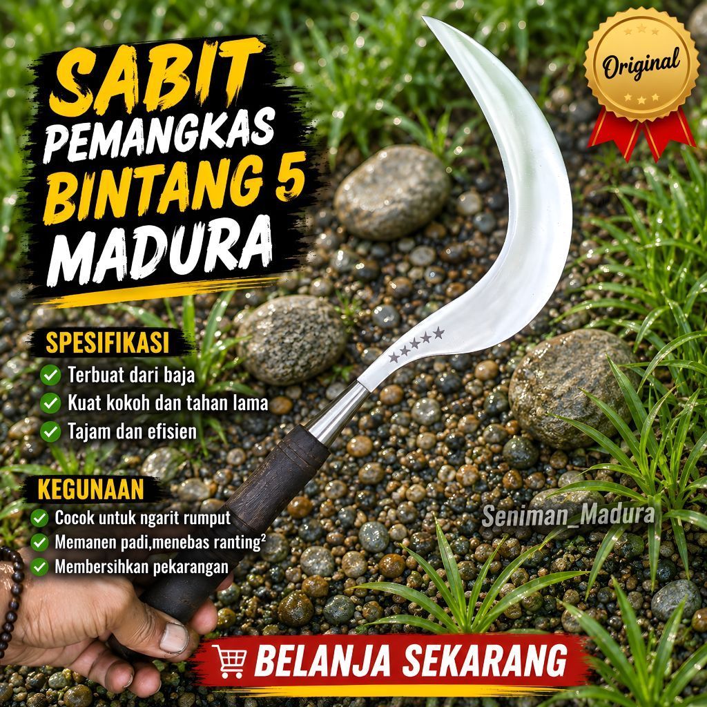 alat berkebun pemangkas arit rumput ori bintang lima khas madura
