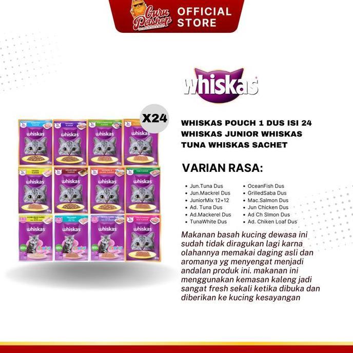 WHISKAS POUCH 1 DUS ISI 24 WHISKAS JUNIOR WHISKAS TUNA WHISKAS SACHET