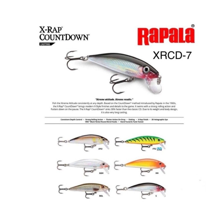 LURE / UMPAN RAPALA X-RAP COUNTDOWN/ XRCD-7, 7cm / 10g, 0,9 - 1,5m