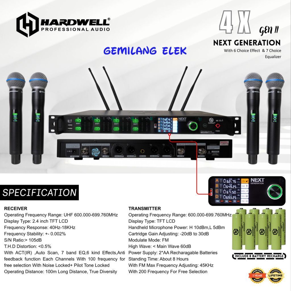 Mic Wireless HARDWELL 4X Gen II ( 4 mic Pegang) Original