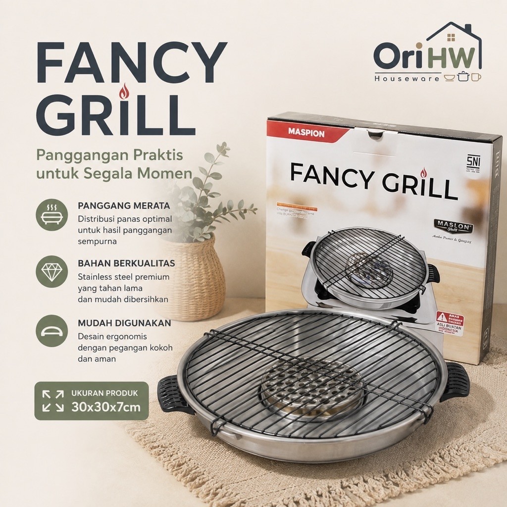 Maspion Fancy Grill Pan Stainless Steel | Panggangan BBQ Kompor Gas | Grill Pan Anti Lengket