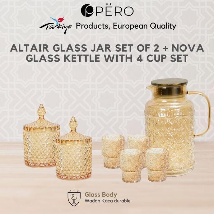 Fatse- [Mak San] Pero Bundling Altair Glass Jar Set Of 2 + Nova Glass Kettle With 4 Cup Set