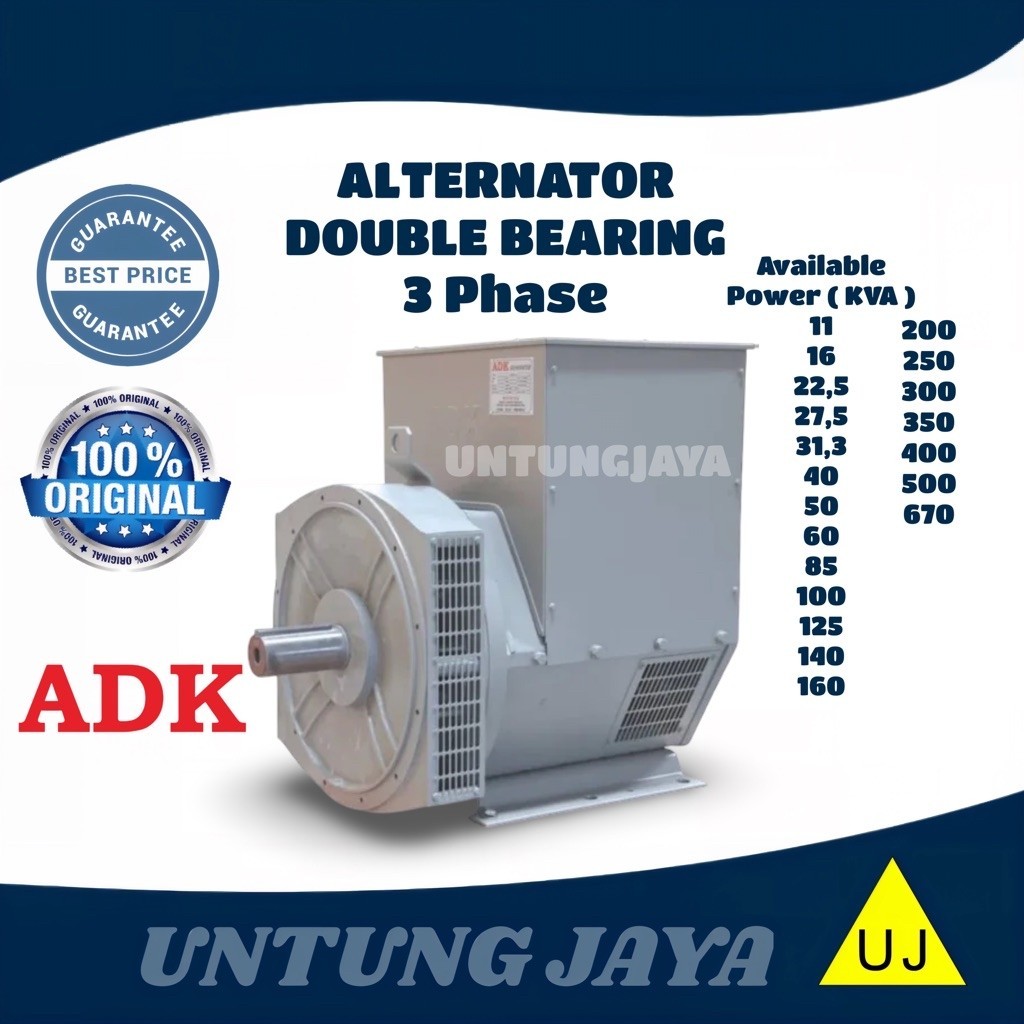 ADK ALTERNATOR 60 KVA 48 KW DOUBLE BEARING 3 PHASE  // ADK GENERATOR 3PHASE DOUBLE BEARING 60KVA 48K