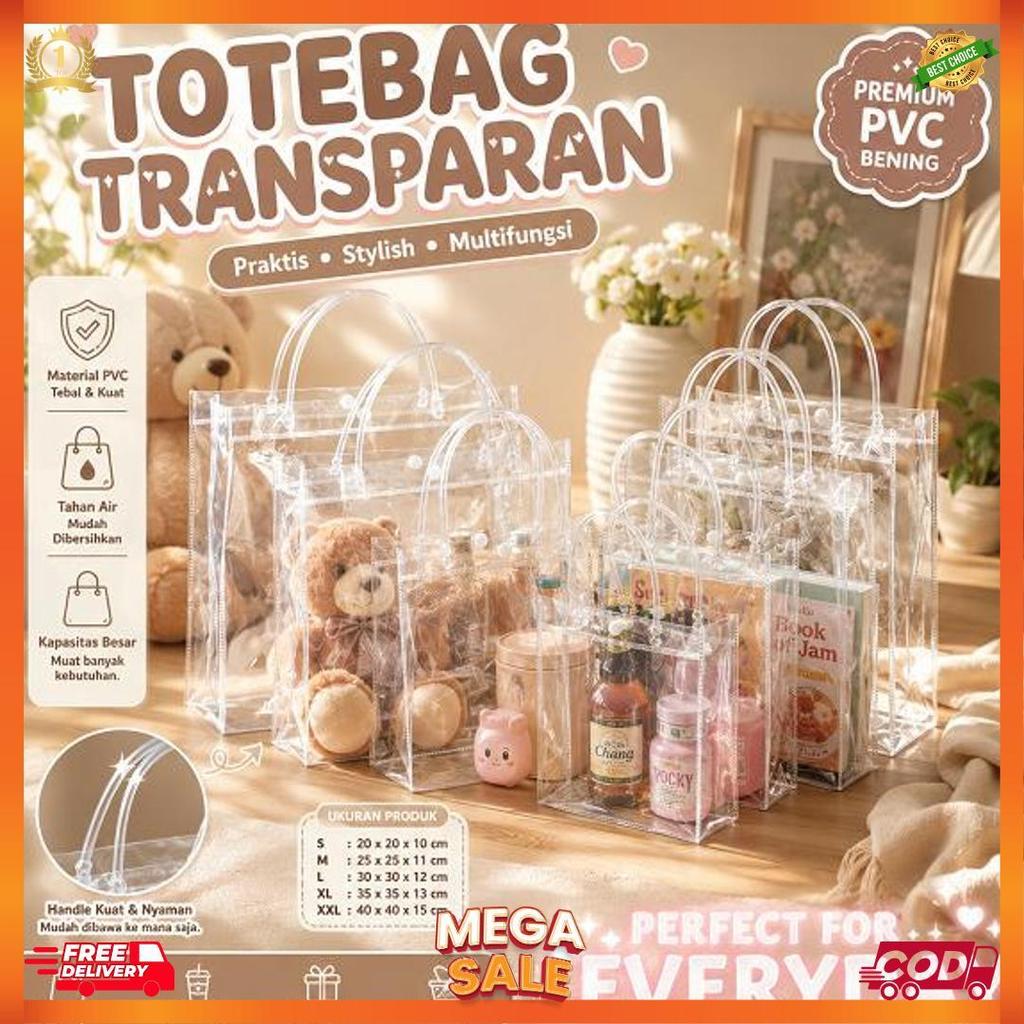 TOTEBAG/GOODIE BAG ULTAH TAS MIKA PVC TRANSPARANT TAS HAMPERS ULTAH TAS SOUVENIR MIKA PVC TRANSPARAN