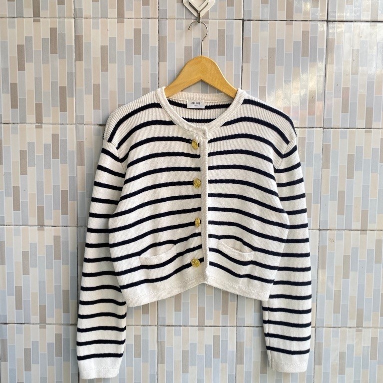 Celine Striped Cardigan Sweater in M Size