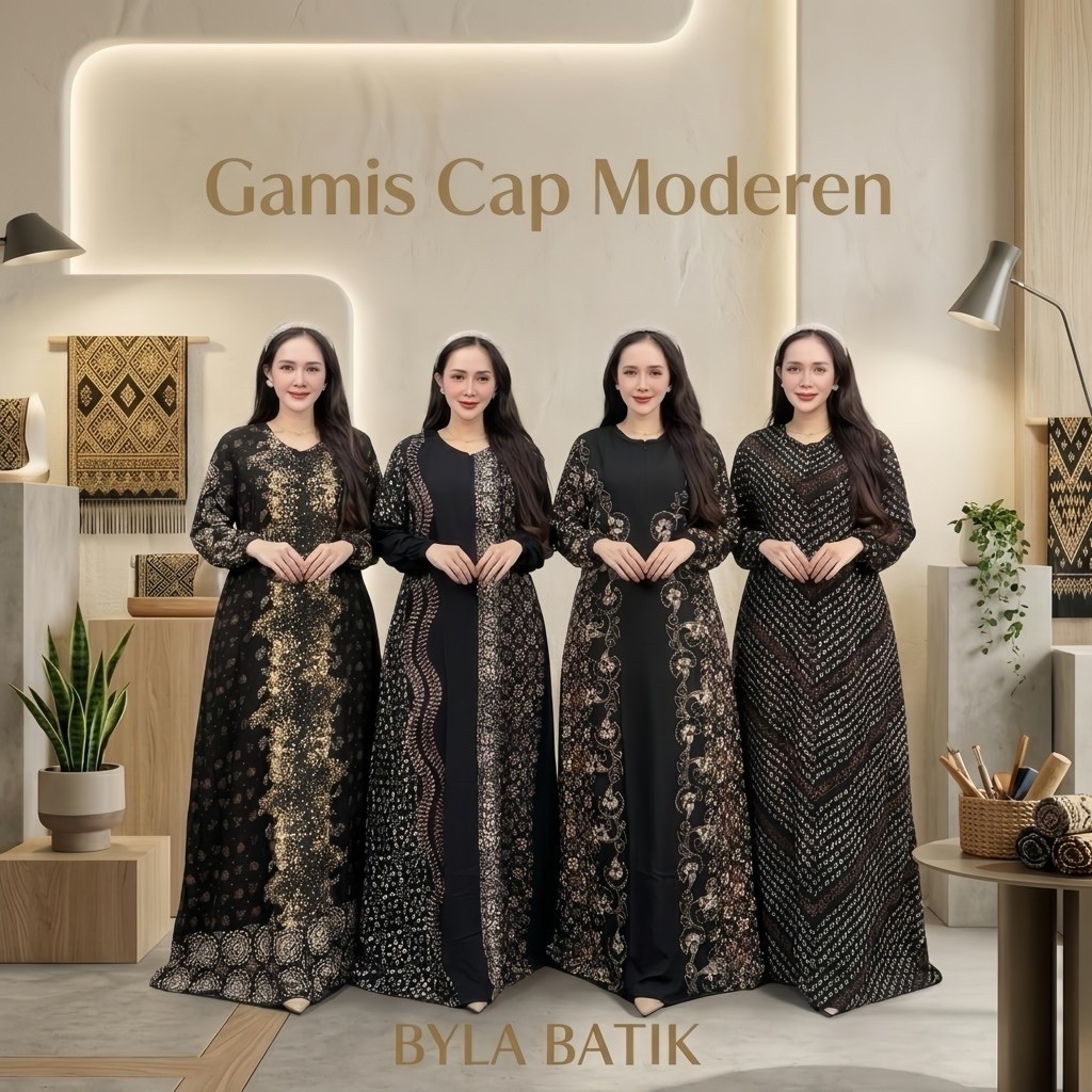 Gamis Twill  Berkualitas Motif Garis Batik cap Malaman Bukan sablon Busui Freindly Lengan panjang Ka