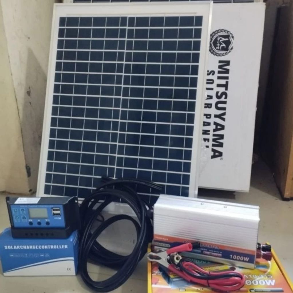 Solar Cell Panel Surya 20 WP Satu Set Controler dan Power Inventer 1000 Watt DC TO AC