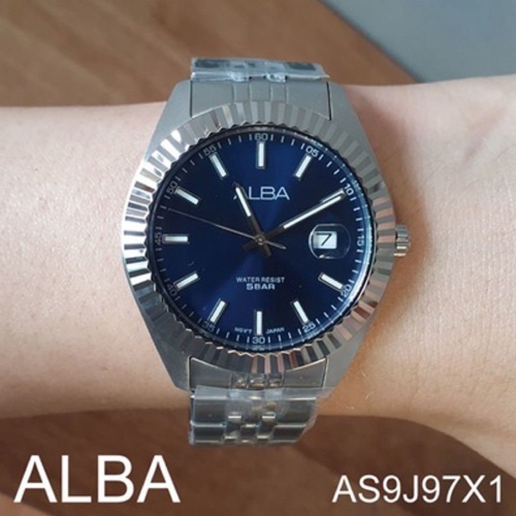 JAM TANGAN ANALOG PRIA ALBA AS9J97X1 / AS9J97 QUARTZ MOVEMENT BLUE DIAL SILVER STAINLESS STEEL STRAP