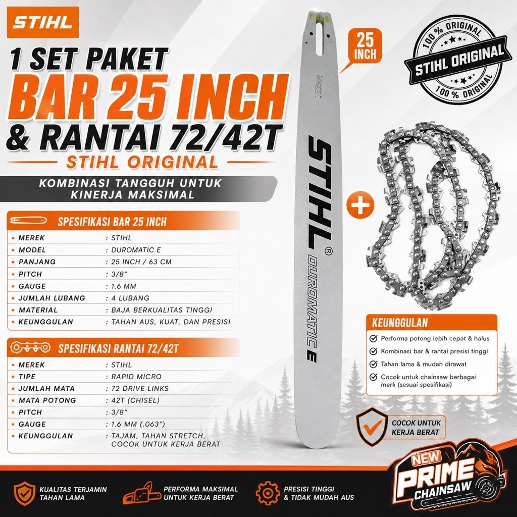 1set BAR BAJA 25inch + RANTAI 42T chainsaw MS381/MS382 original STIHL GERMANY