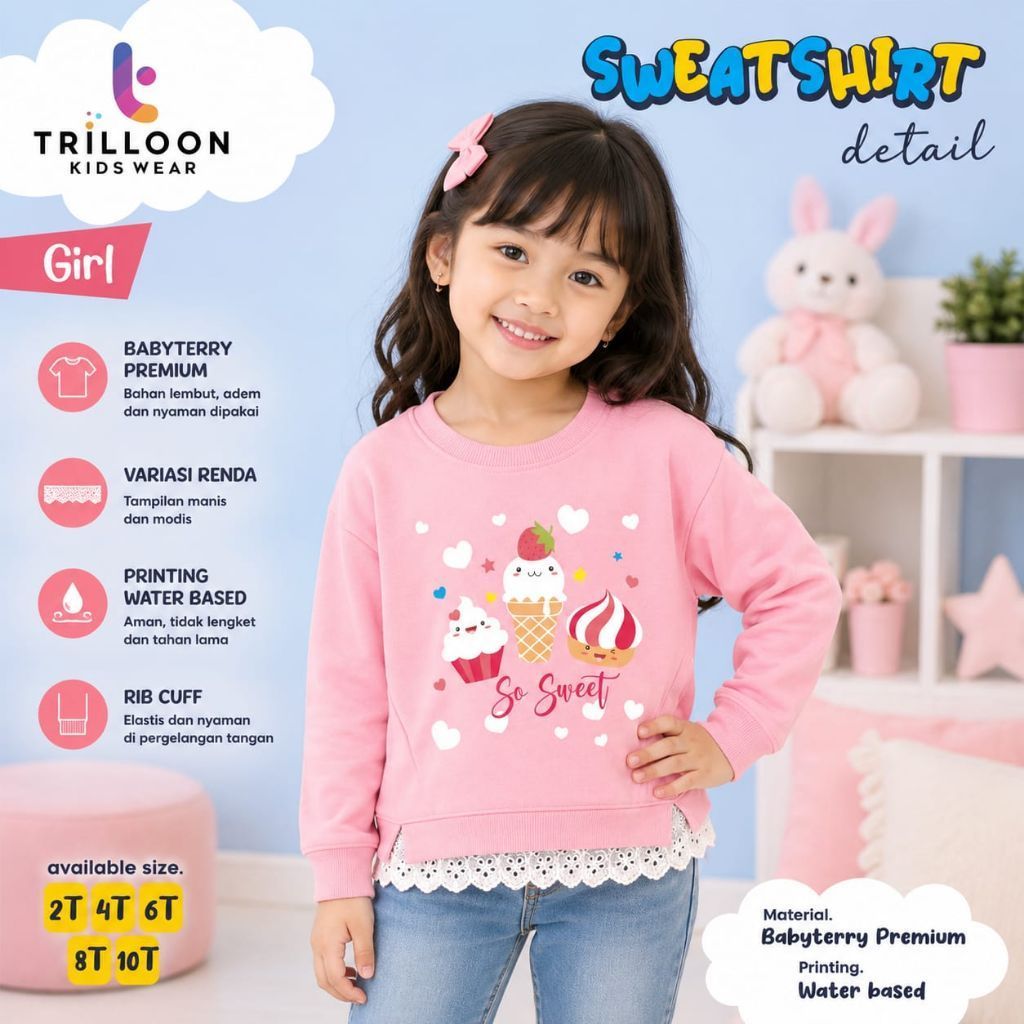 TRILLOON KIDS WEAR - Atasan Baju Kaos Anak Laki Laki Perempuan Lengan Panjang Usia 2 Sampai 10 Tahun
