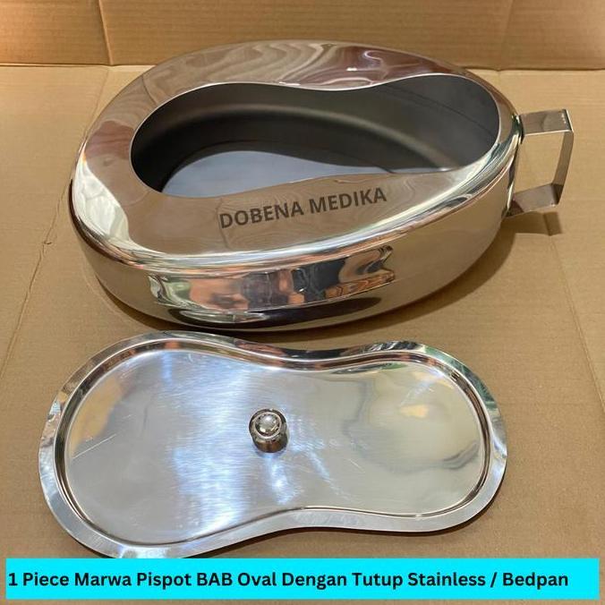 Pispot Medis Bab Stainless Dengan Tutup Oval / Bedpan Ovale With Lid