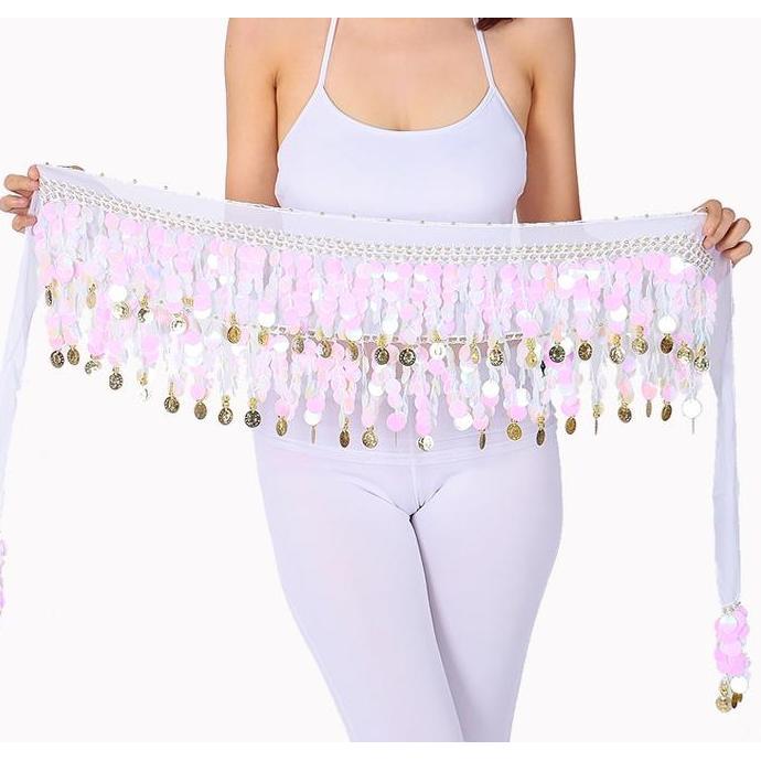 Belly Dance Belt Hip Scarf Selendang Pinggang Tari Perut - Sifon Manik Payet Anggur - Wanita - Hitam