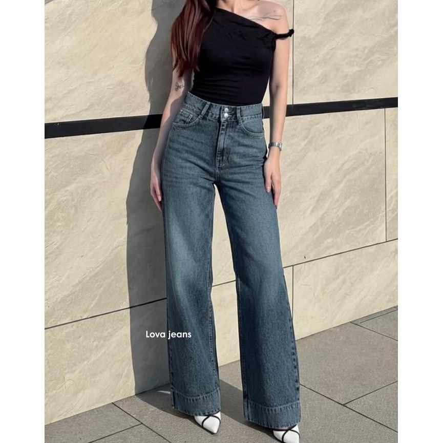 LOVA JEANS - Highwaist Jeans Cullote Double Button - Celana Kulot Jeans Retro Highwaist Kancing 2 Vi