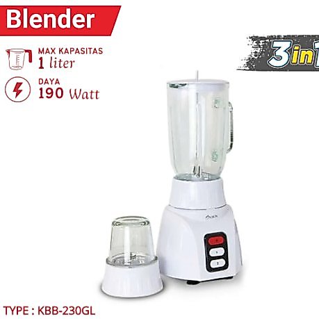 KIRIN Blender 1 Liter KBB 230 GL Motor Kuat 2 Kecepatan 4 Pisau Stainless Steel / KIRIN blender KBB-