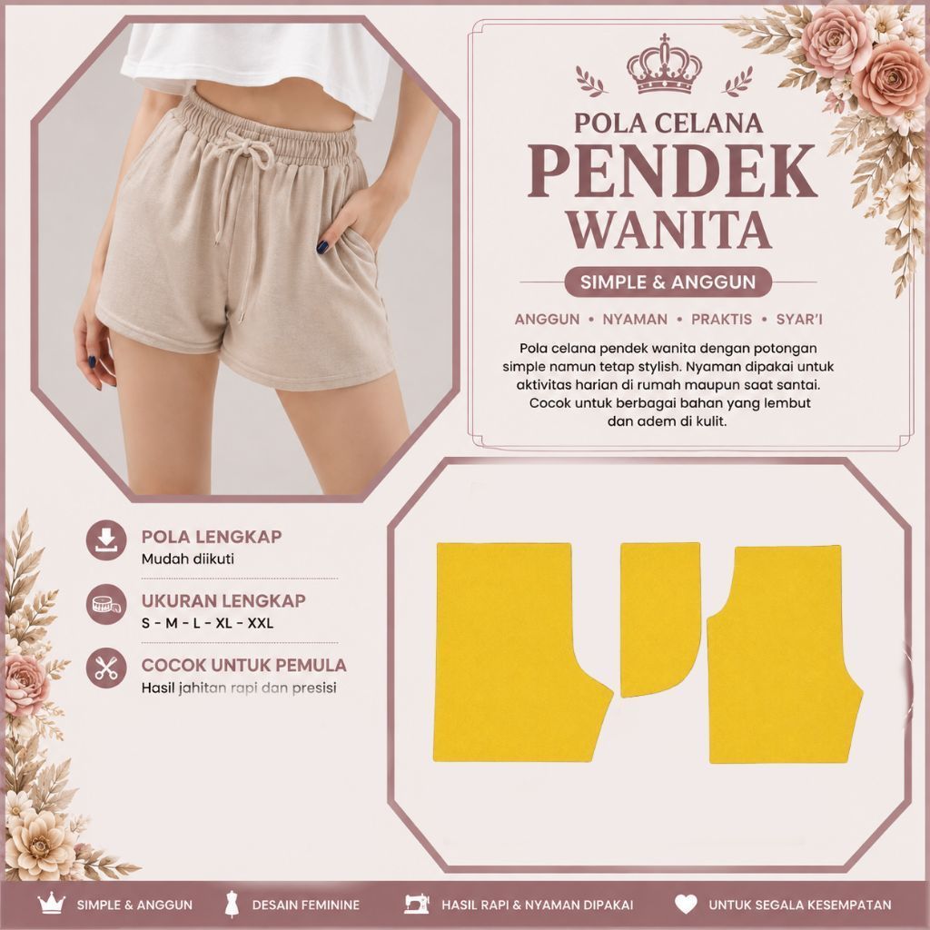 Pola Celana Pendek Wanita Dewasa | Pola Instan Celana Pendek Wanita | Pola Jiplak |