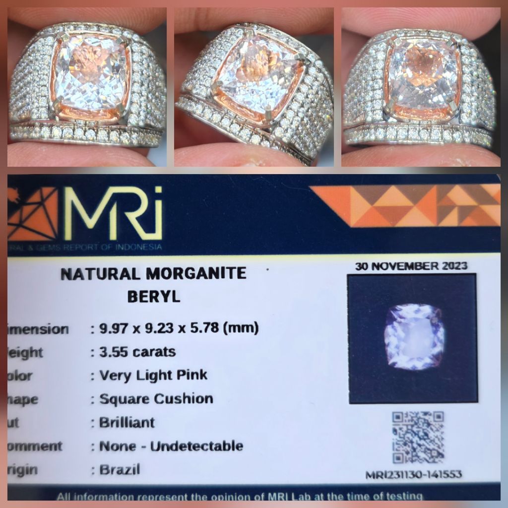 Batu Natural Ligh Pink Morganite Beryl Memo 3.55 crt