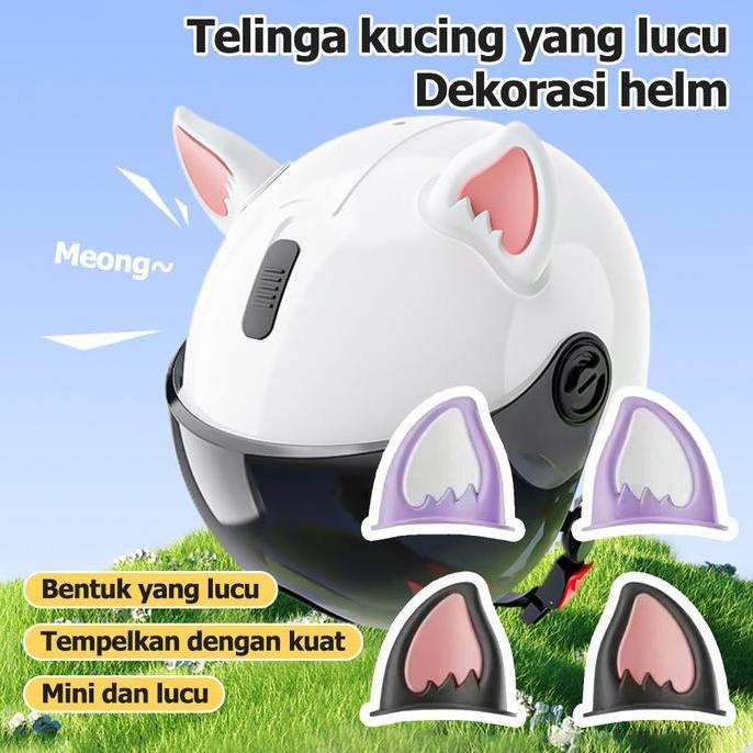 SHAKIMZ HEL3 Helm Nekomimi - Aksesoris Helm Cosplay Anime, Dekorasi Mobil Motor, Cover Helm Kustom, 