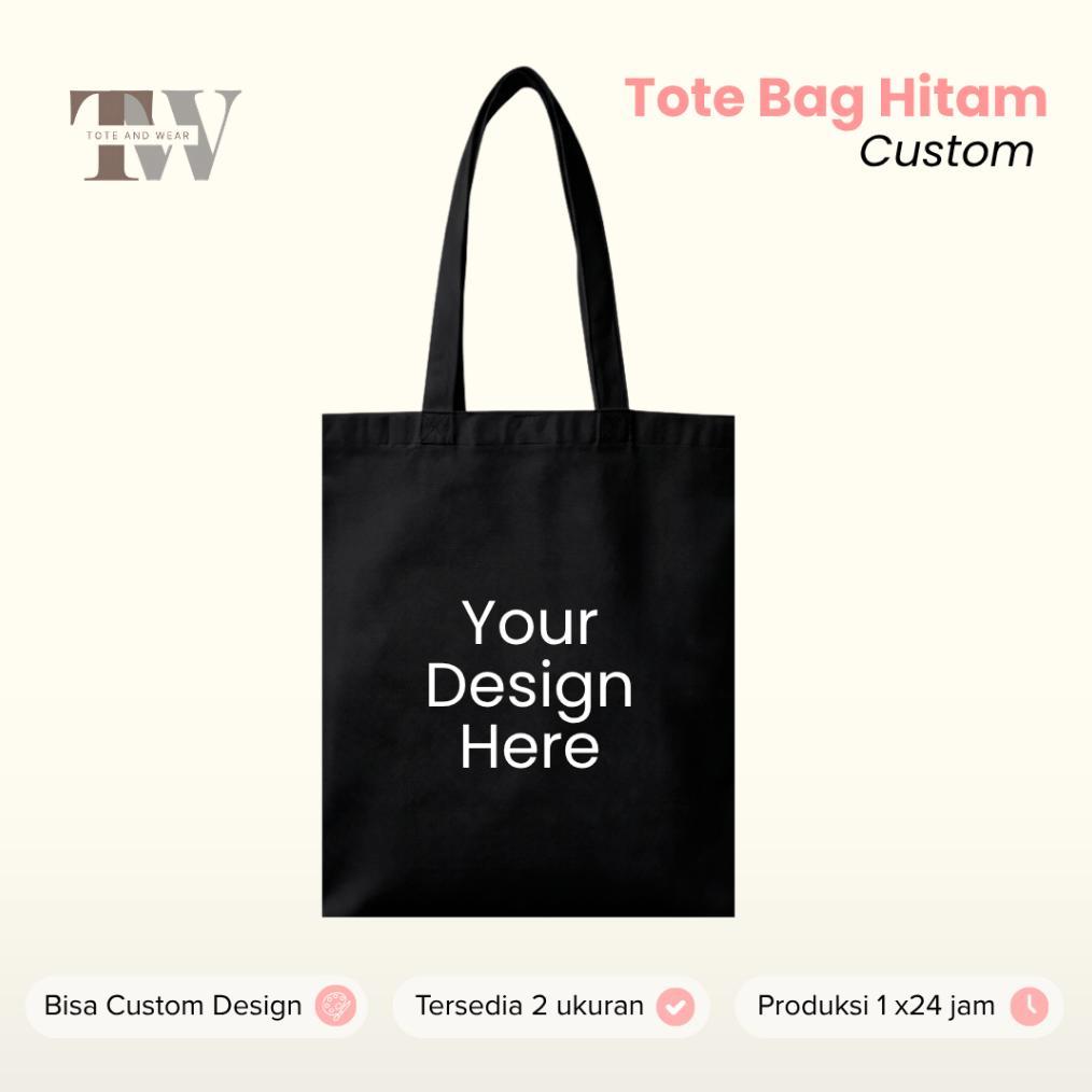 HOT TOTEBAG HITAM KANVAS DRILL CUSTOM/ TOTEBAG MURAH UNISEX