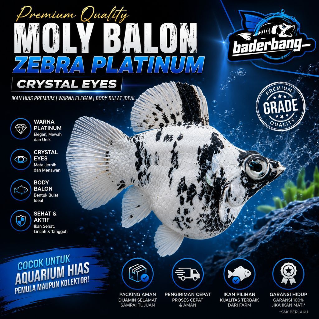 MOLLY BALON ZEBRA PLATINUM CRYSTAL EYES || MOLLY ZEBRA || IKAN HIAS