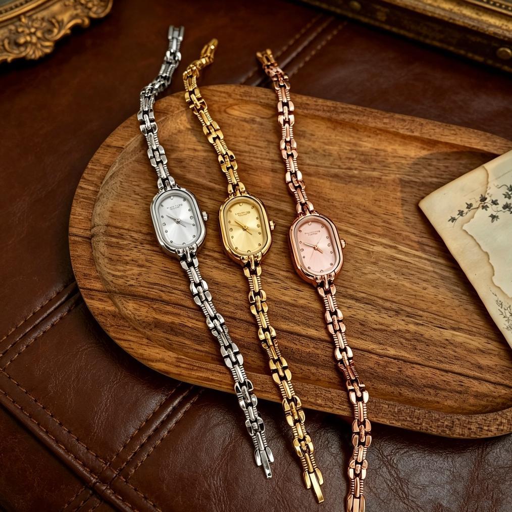 flash sale jam tangan +gelang wanita dengan dial oval tali jam tangan berbentuk gelang jam tangan me