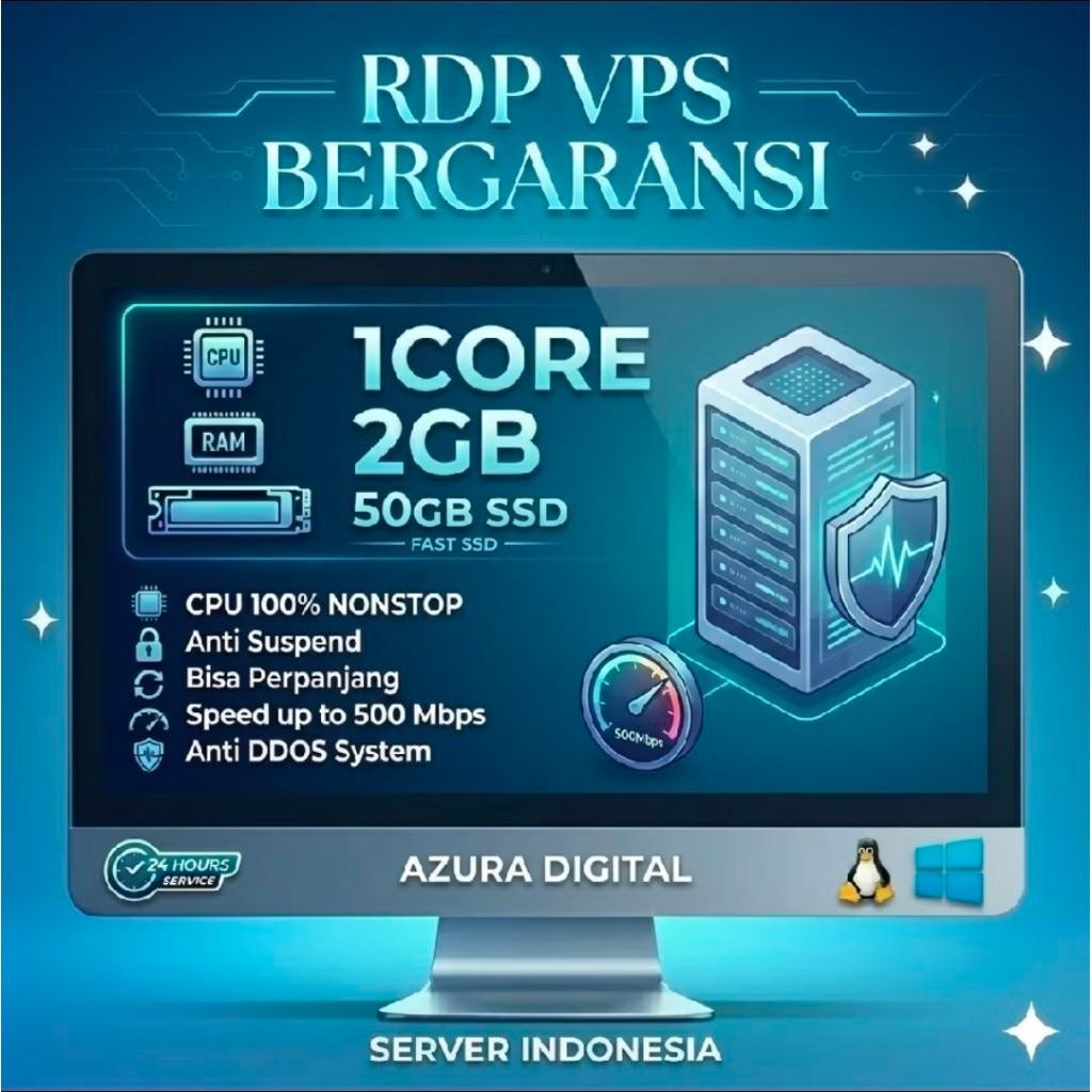 RDP VPS 2GB RAM 1 Core Server Indonesis, VPS tangguh anti Suspend