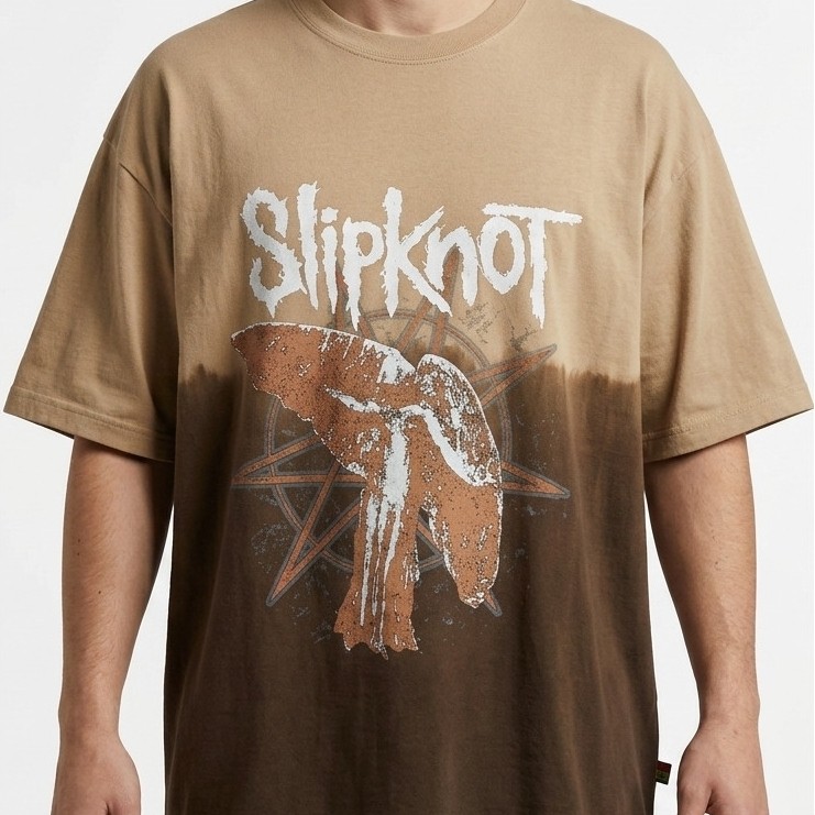 Kaos Oversize Unisex Band Slipknot Mc.f supply co Tiedye Coklat Combed 24s Sablon Plastisol