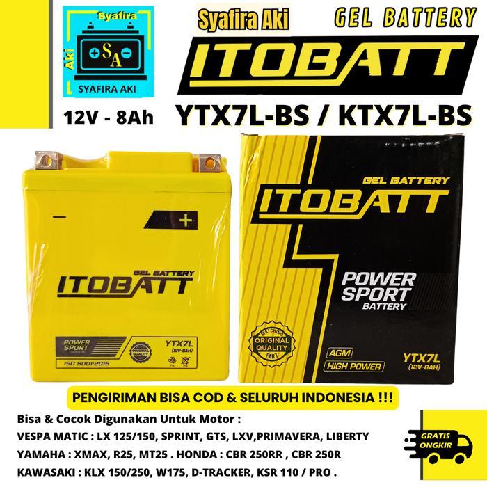 Aki Vespa Primavera ITOBATT GEL YTX7L-BS / KTX7L-BS 12v 8Ah