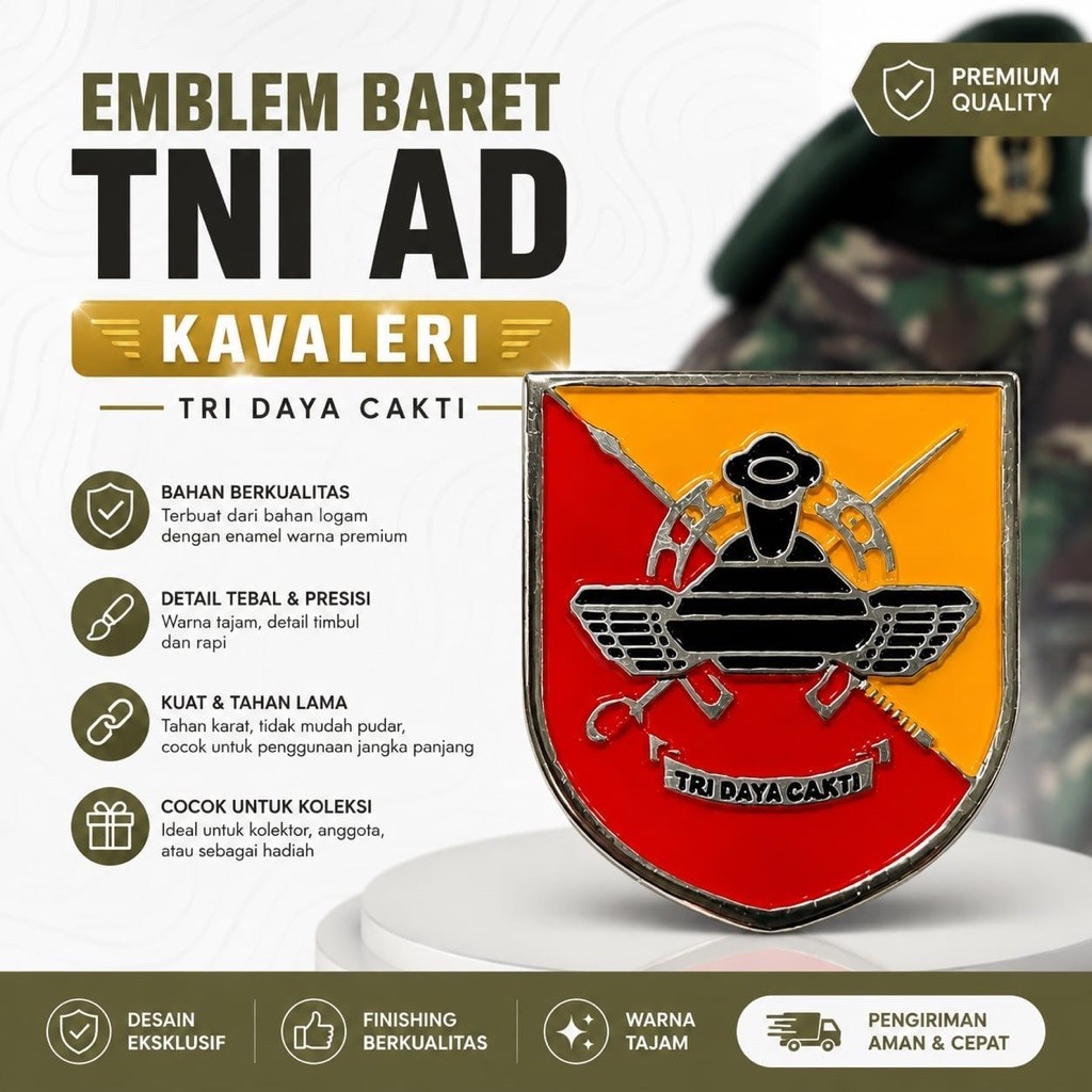 Emblem Baret TNI AD Kavaleri Tri Daya Cakti Pin Badge Lambang Kavaleri TNI AD