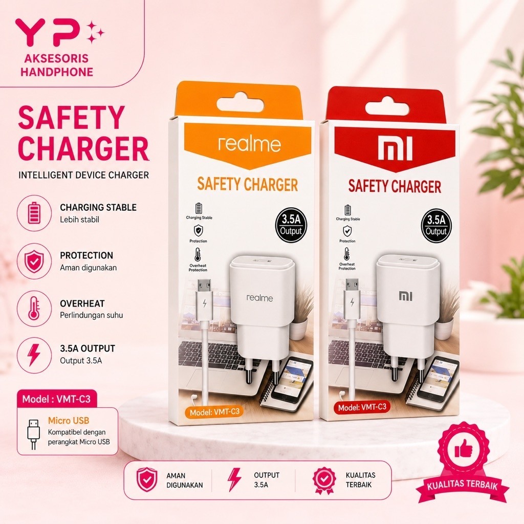 Travel Charger VMT-C3 Brand 3.5A 1 USB to Micro Realme / Mi Redmi Casan Andorid